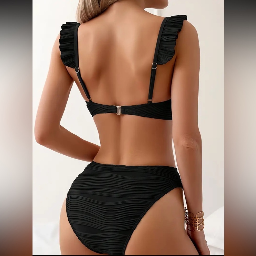Black Ruched Push Up High Waisted Bikini Set - Picture 5 of 11